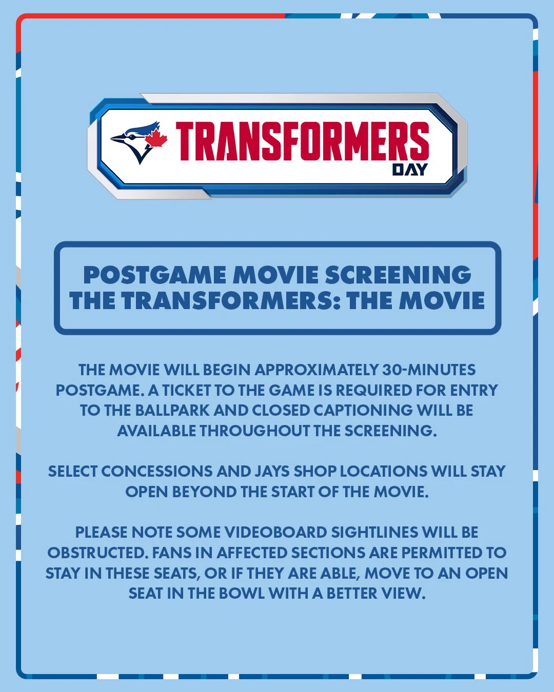 Toronto Blue Jays postgame Transformers screening announcement